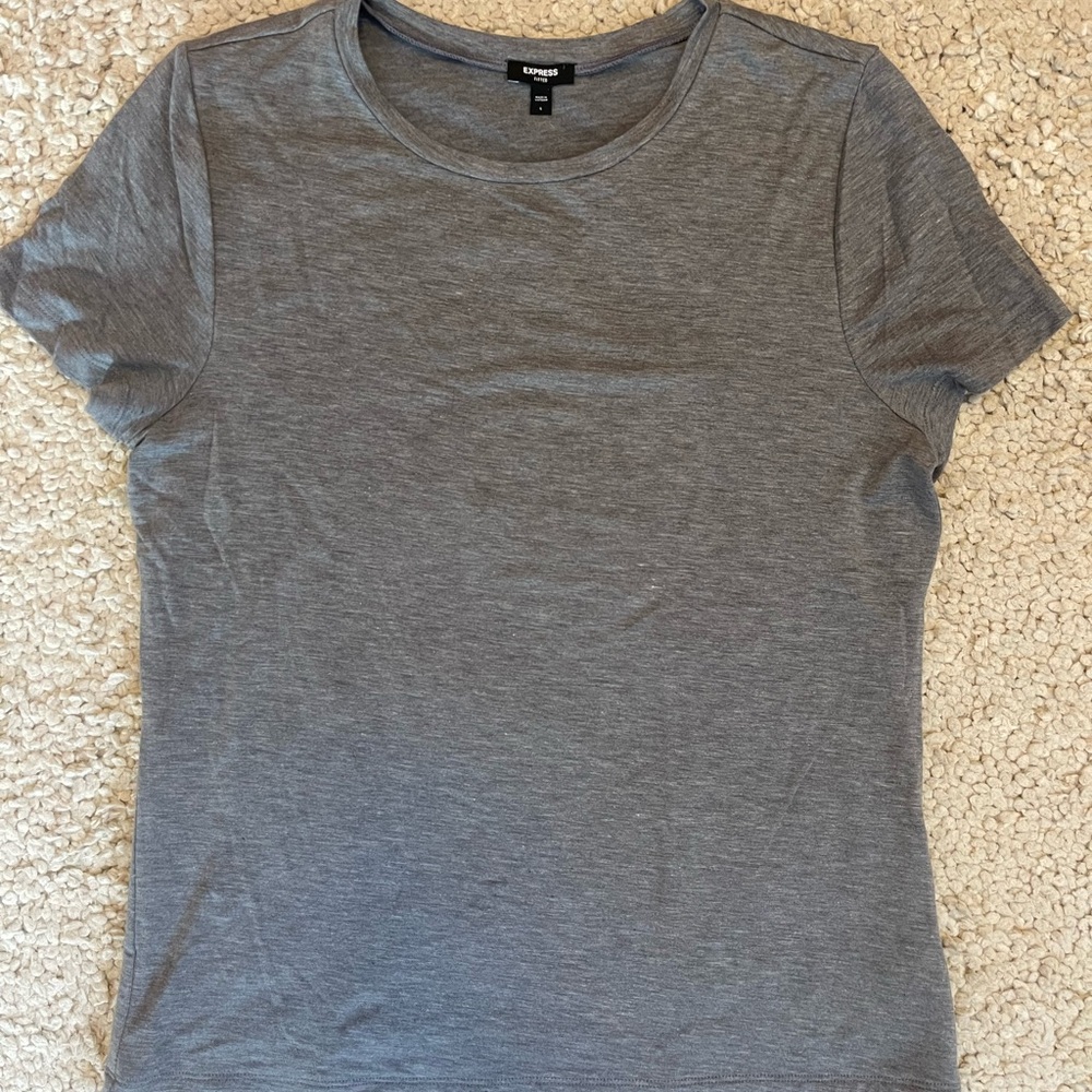 Express: Supersoft Fitted Double Layer Crew Neck Tee, Grey/L